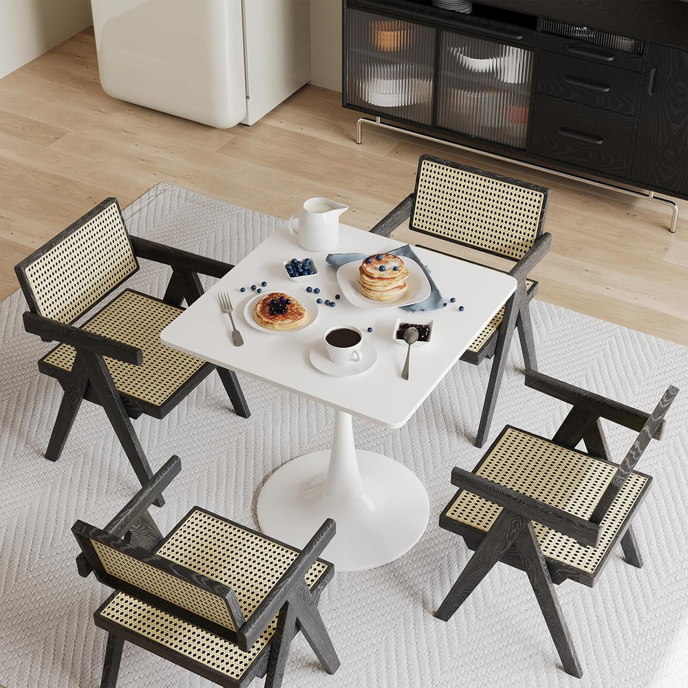 White Square Tulip Table for 2 Person, Modern 24 Inch Small Dining Table
