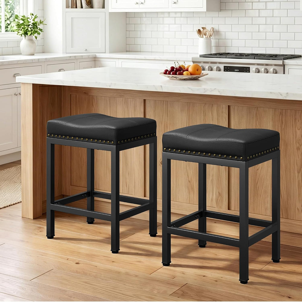 GRUSIGN 24 Inch Bar Stools Set of 2, Counter Height PU Leather Kitchen Chairs...