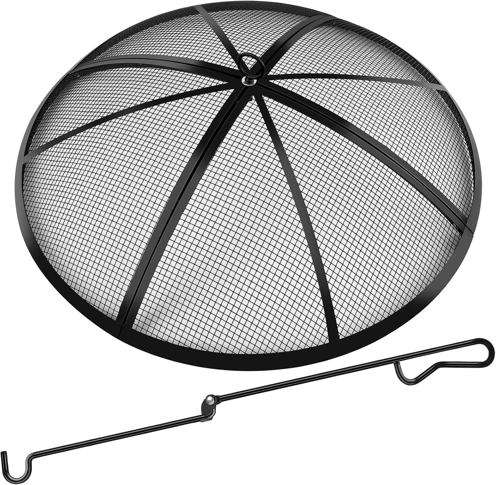 Fire Pit Spark Screen, Fire Pit Screen 24 Inch Round with Handle & Poker