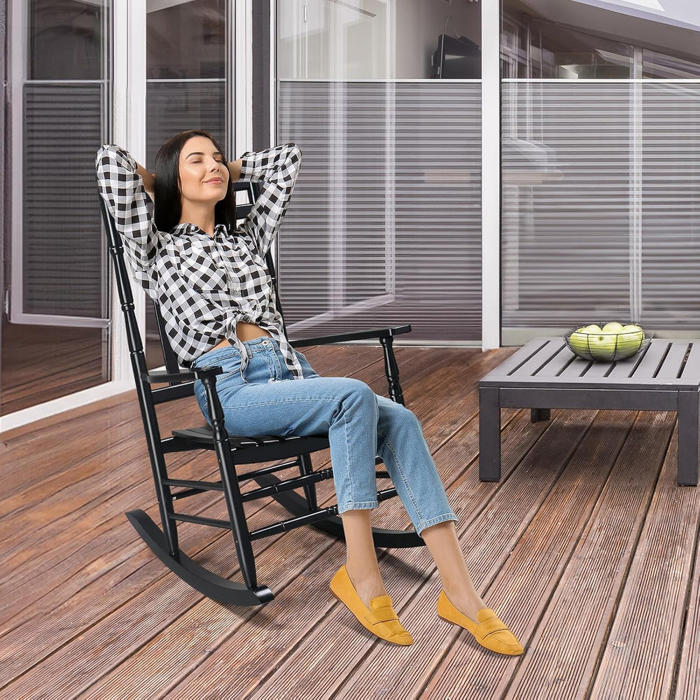 VINGLI Wooden Rocking Chair Outdoor, Patio Rockers with High Back, Support 45...