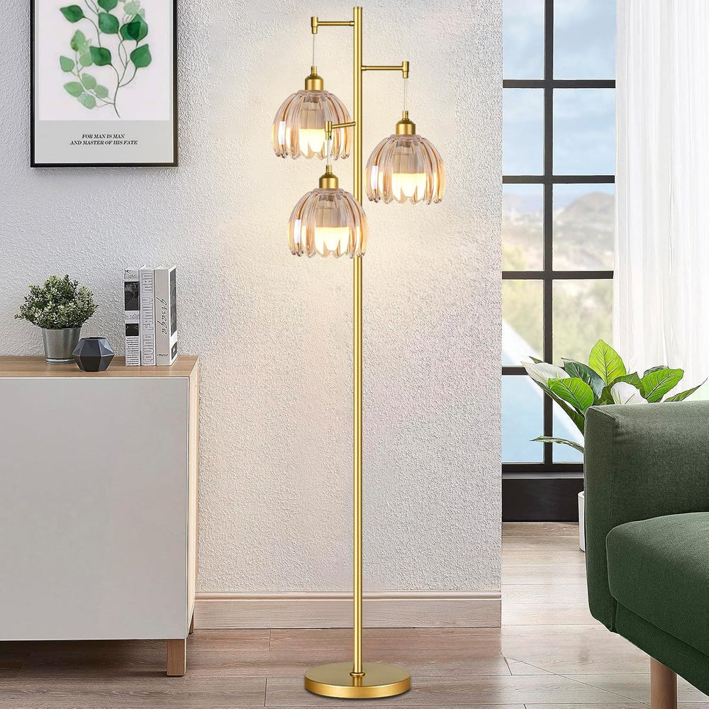 QIYIZM Gold Floor Lamp for Living Room,Bedroom,Tree 3 Light Standing Lamp Mid...