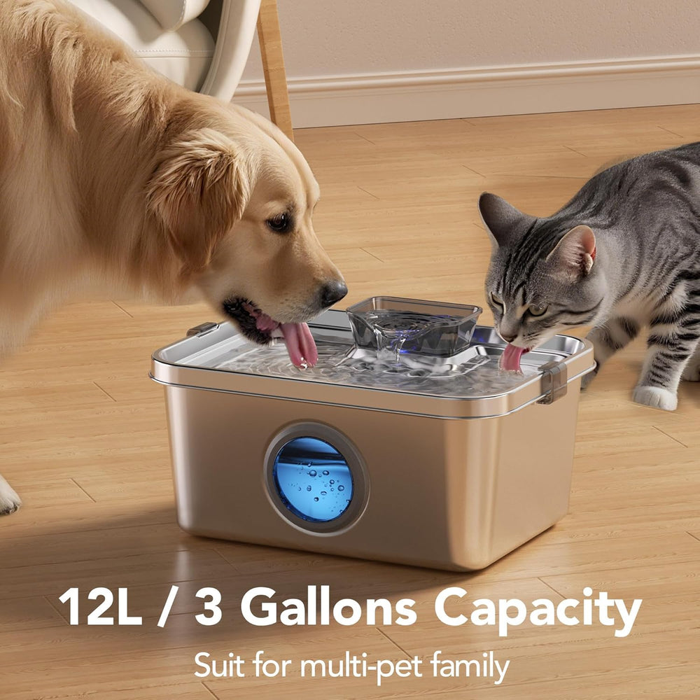 PETIMI Dog Water Fountain, 3 Gallons Stainless Steel Dog & Cat Water Foun...