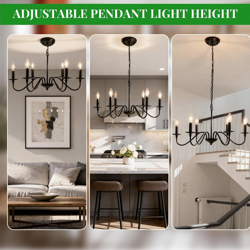 Phaosio Black Chandelier, 6-Light Farmhouse Candle Chandelier 29'', R...