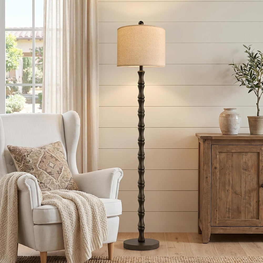 62" Farmhouse Floor Lamp for Living Room, Rustic Standing Lamp with Line...