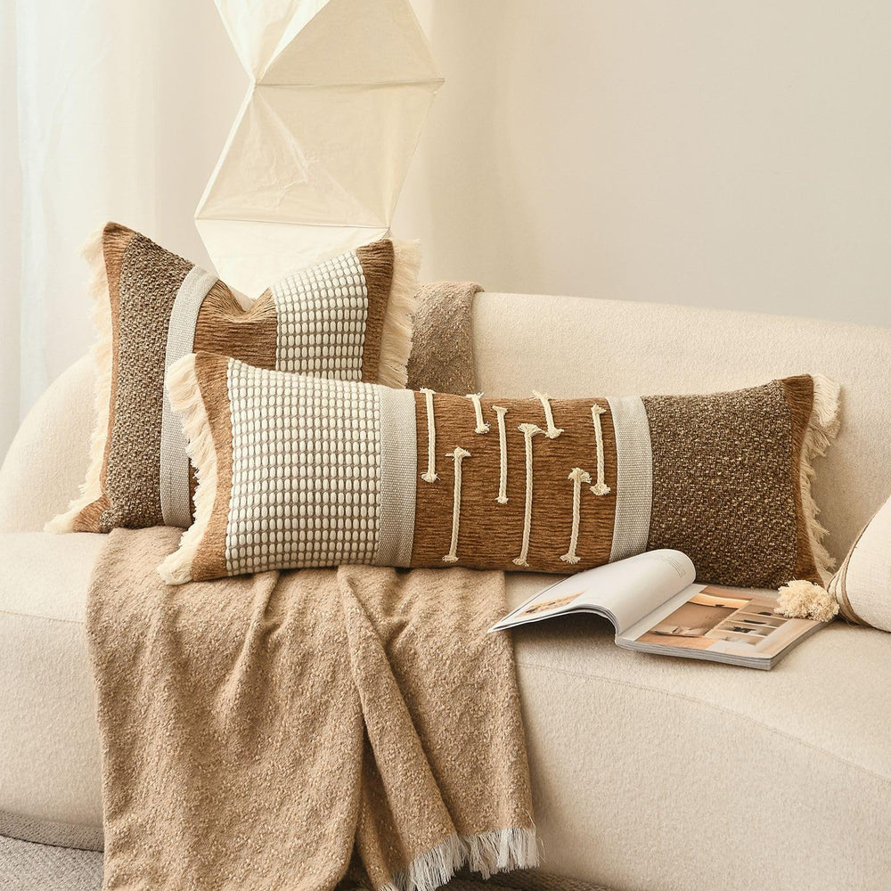 Burnt Orange Boho Lumbar Pillow Cover 14x36 Inches