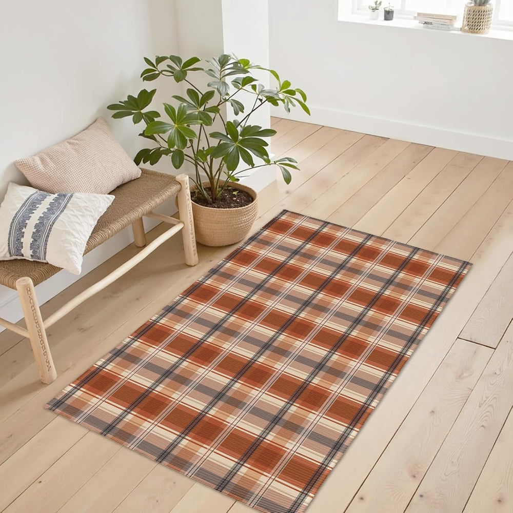 Fall Plaid Doormat Autumn Burnt Orange Buffalo Check Area Rugs 2x3 Farmhouse ...