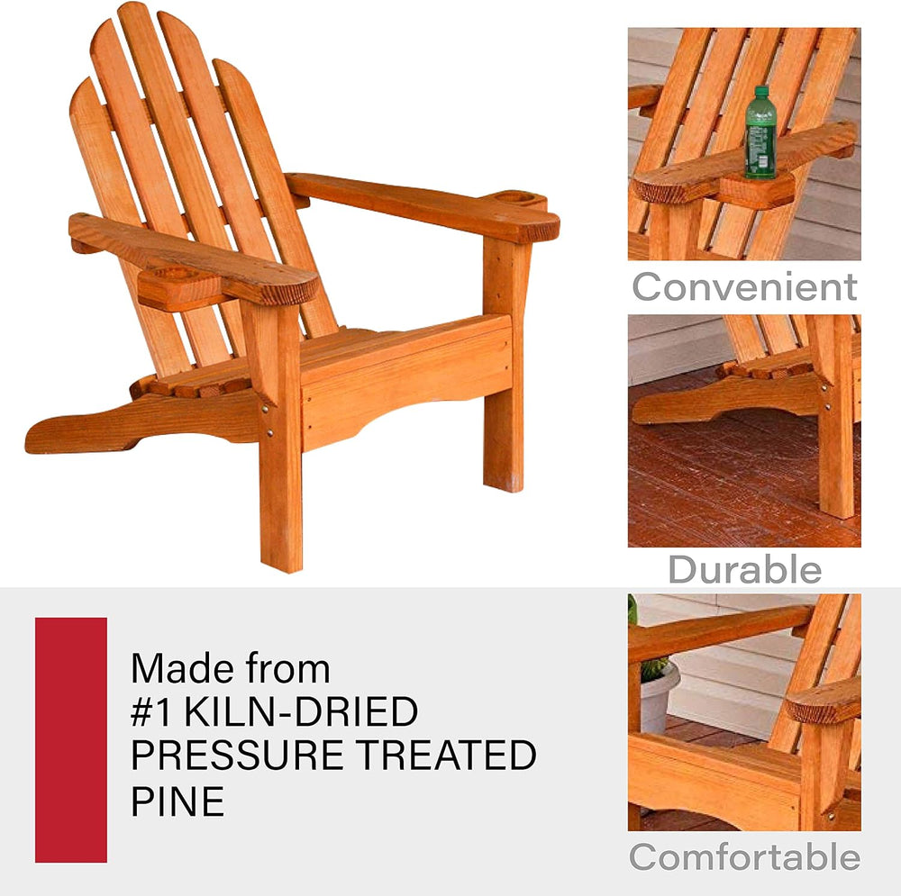 Amish Casual Heavy Duty Adirondack Chair with Cup Holders in Cedar Stain - Au...