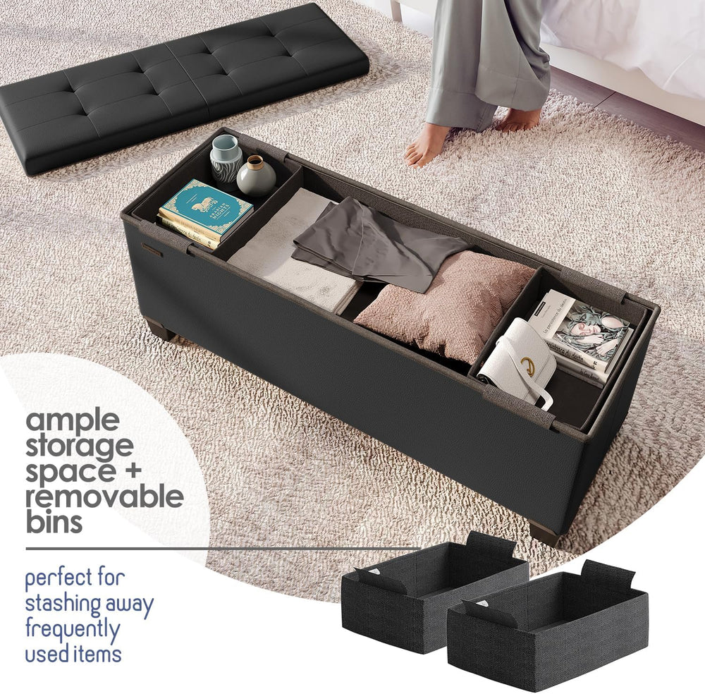 Storage Ottoman Bench with Bins, 43-in Storage Bench for Bedroom End of Bed, ...