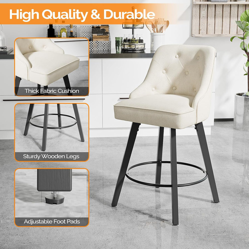 VINGLI 26" H Swivel Barstools Set of 2, Linen Fabric Upholstered Counter...