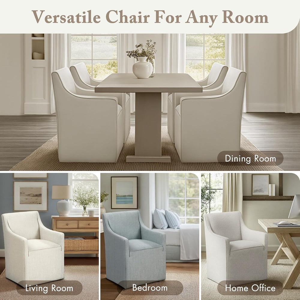 Madison Park Dining Chair with Hidden Casters, 20" Thick Seat Foam Cushi...