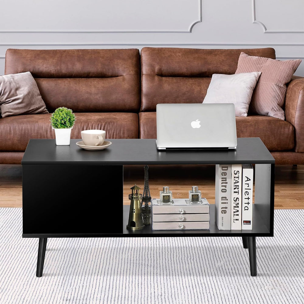 ZenStyle Mid Century Modern Coffee Table, Wooden Retro Coffee Table with Open...