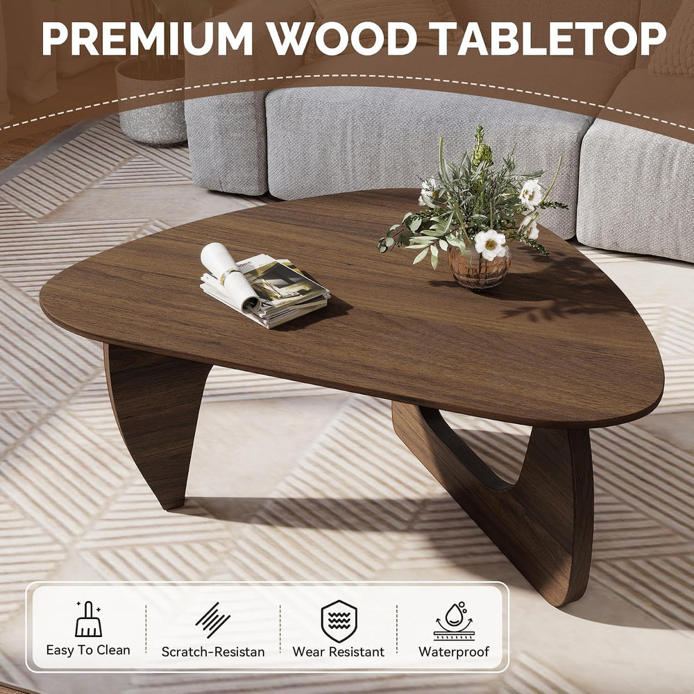 Modern Wood Coffee Table, Triangle Center Table with Premium Wooden Top& ...