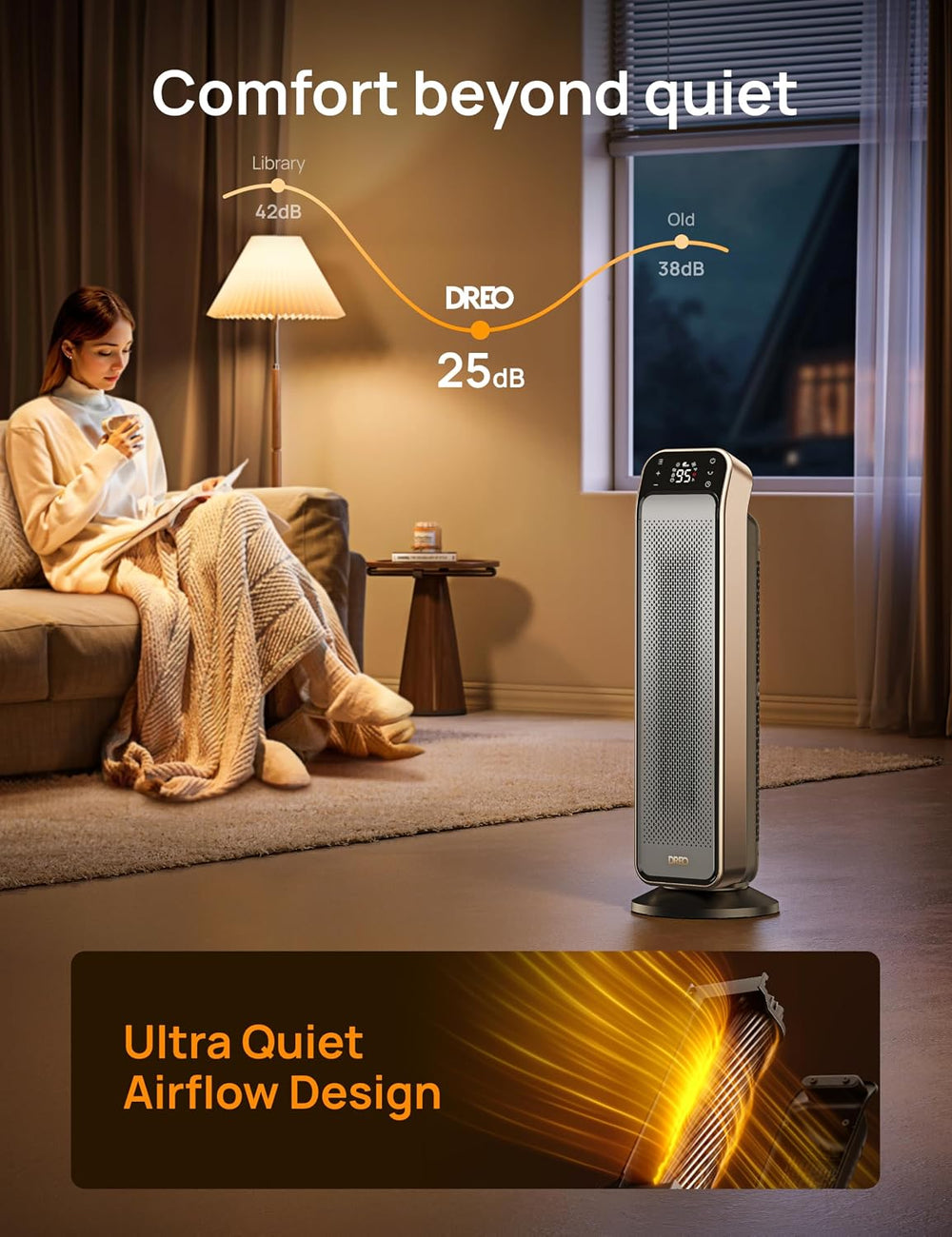 DREO 25 Inch Electric Space Heater for Indoor Use, Large Room, Thermostat