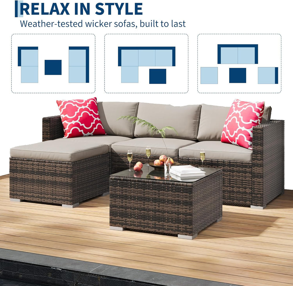 GAOMON 5-Piece All-Weather Patio Furniture Set, Convertible Outdoor Sectional...