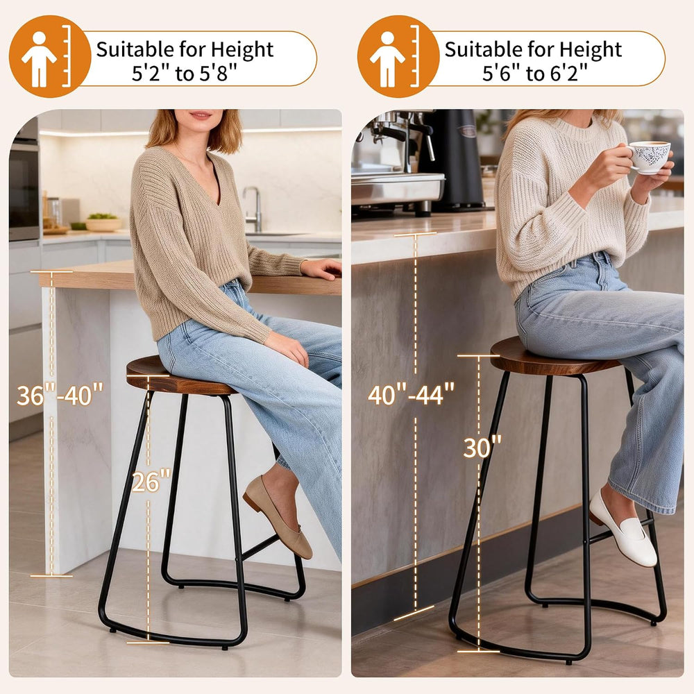 HeuGah Wood Bar Stools Set of 3, 30" Backless Saddle Seat Barstools