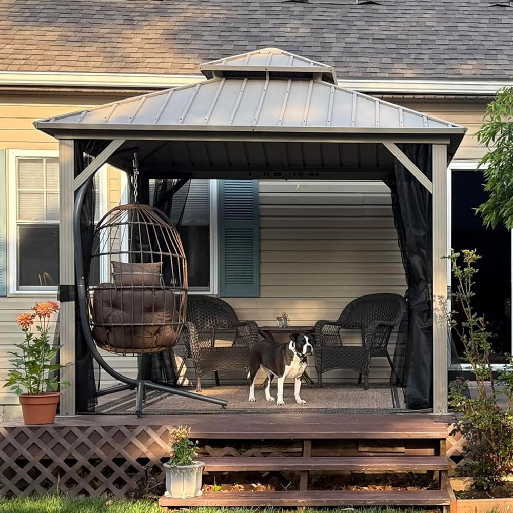 PURPLE LEAF Outdoor Hardtop Gazebo 10' x 10' Champagne Aluminum Struc...