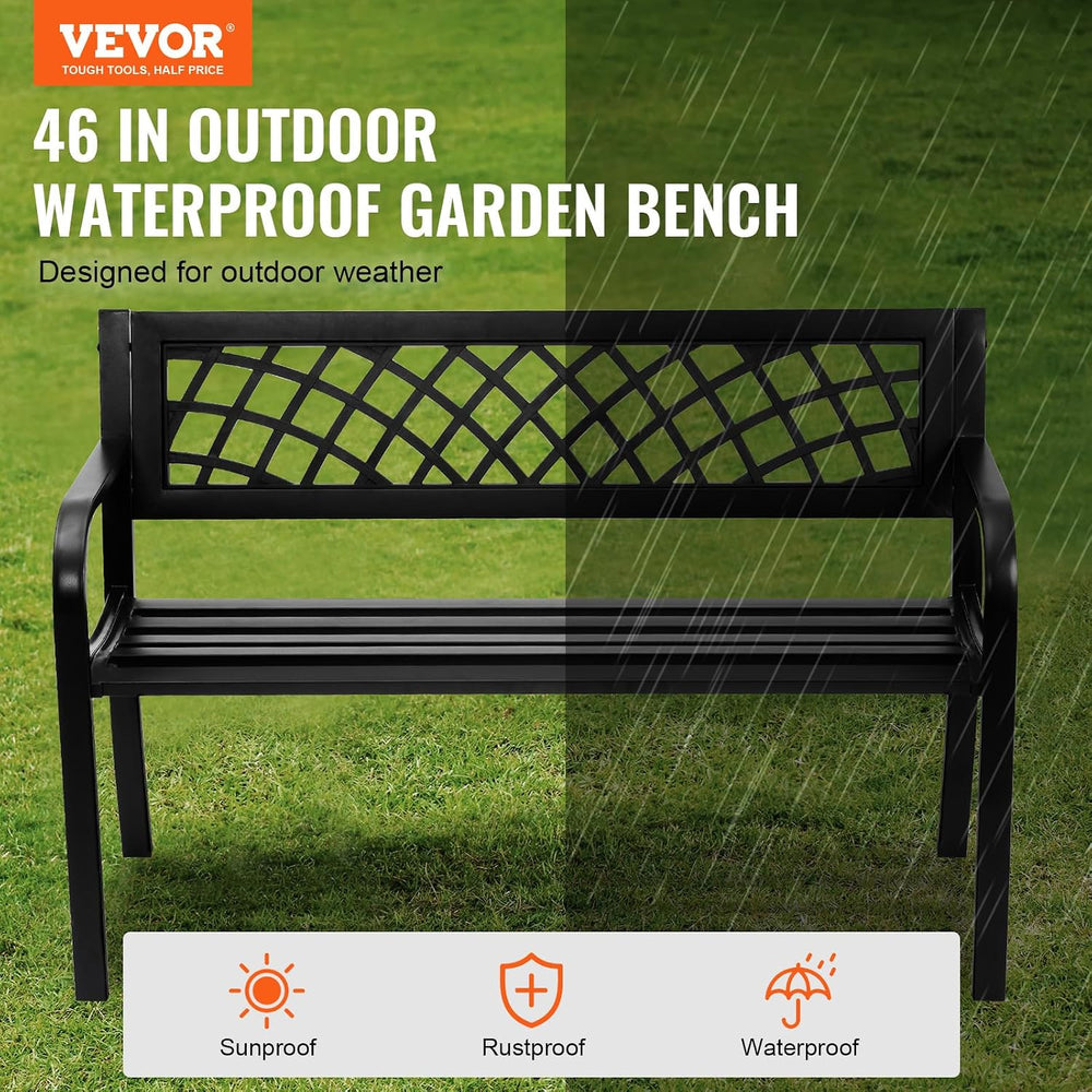 VEVOR Outdoor Bench, 46" Iron Steel Frame Garden Park Bench with Mesh Pa...