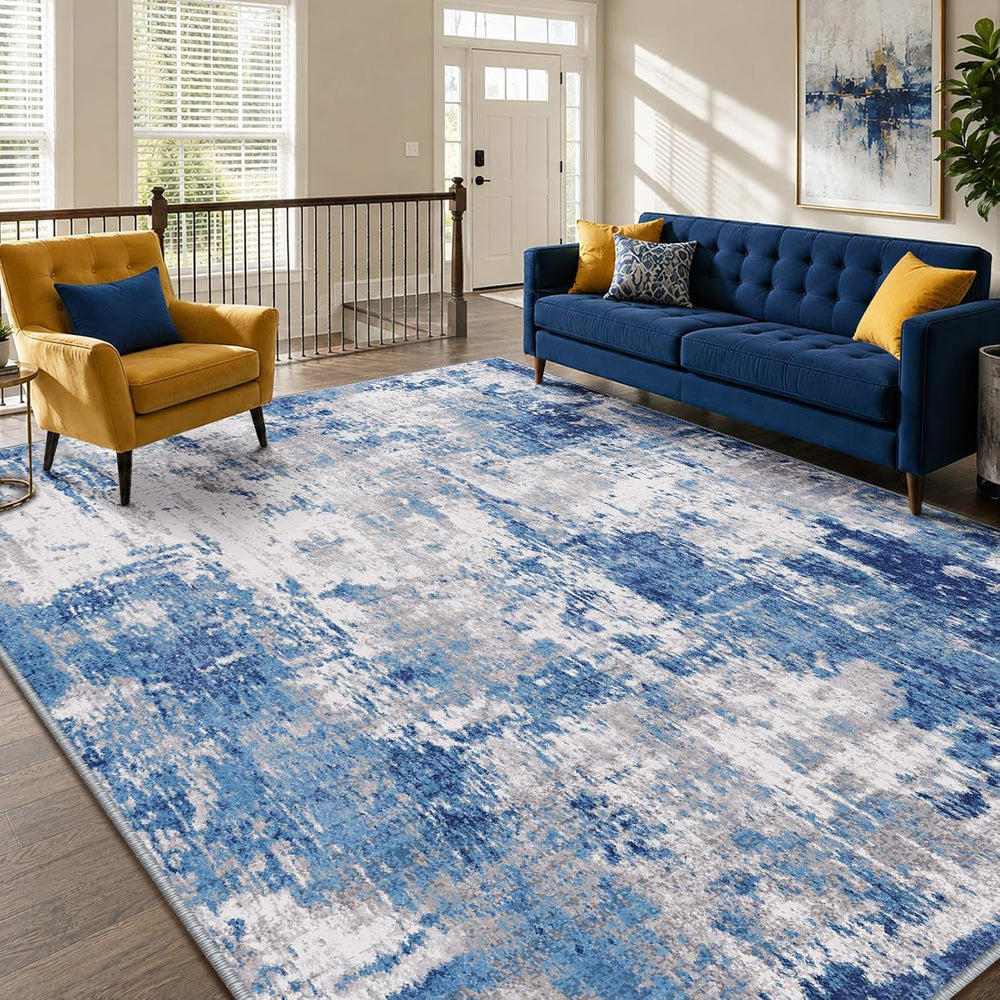 RELEANY Washable 9'x12' Abstract Area Rug for Living Room Blue Gray