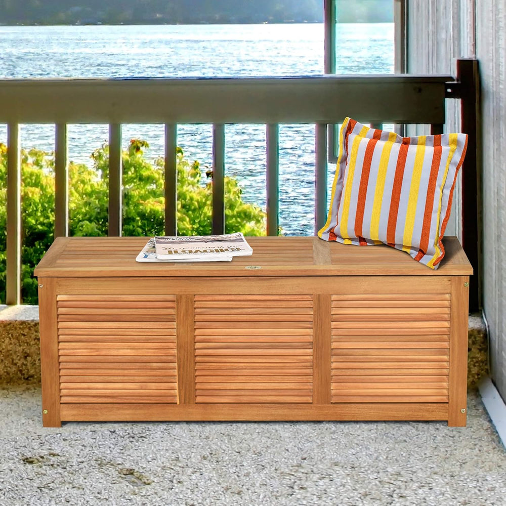 Tangkula 46 Gallon Acacia Wood Deck Box, Garden Backyard Storage Bench, Outdo...