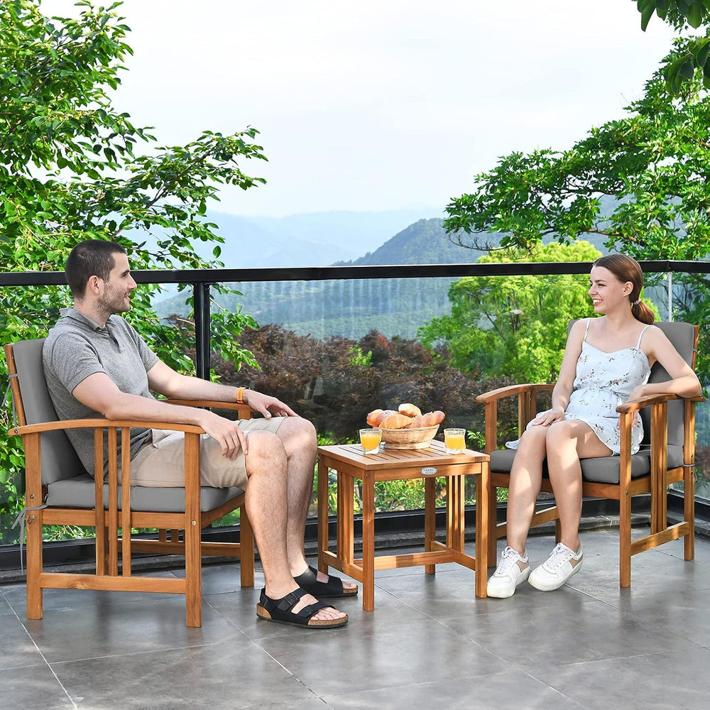 Tangkula 3 Pieces Patio Furniture Set, Includes Set of 2 Outdoor Acacia Wood ...