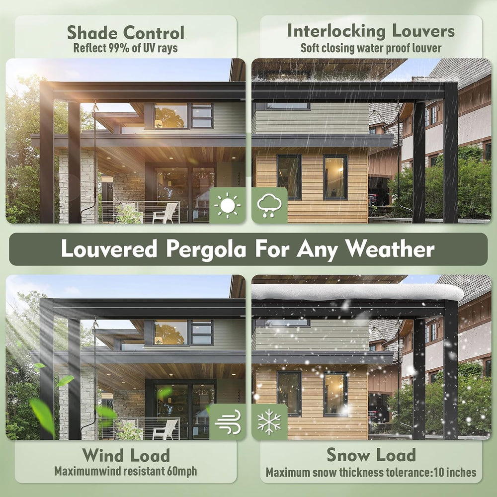 10x12 FT Outdoor Louvered Pergola Dark Grey
