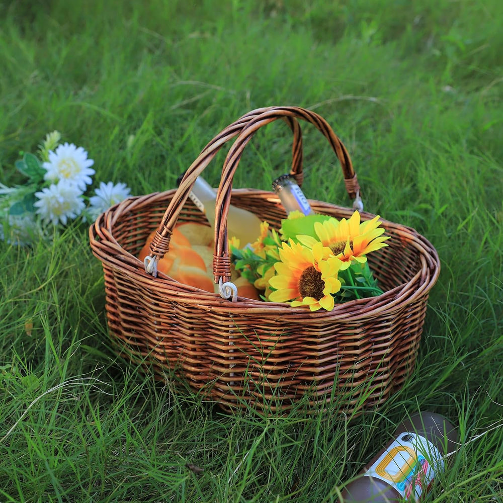 Wicker Picnic Baskets with Handles.Kingwillow. (Brown)
