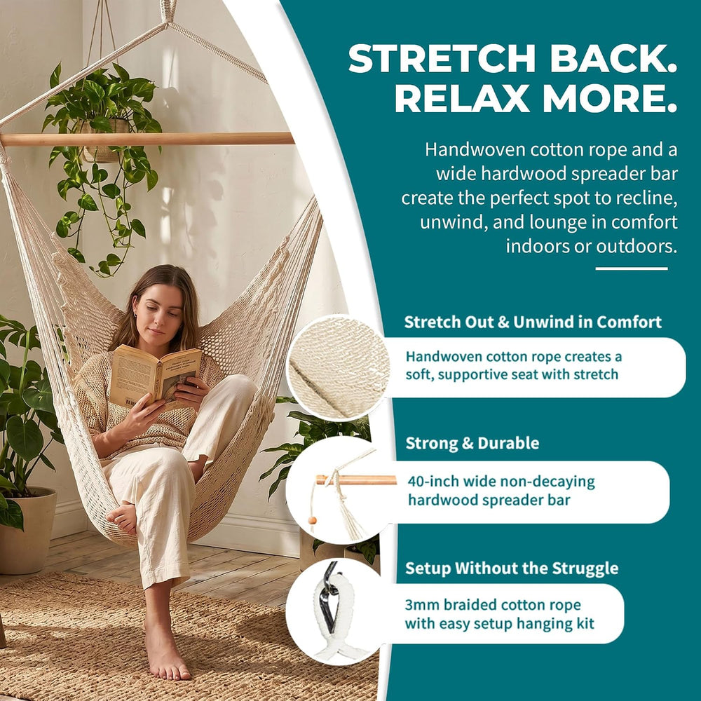 Bliss Hammocks Tahiti Rope Hammock Chair with Spreader Bar, Natural, 265 Lb