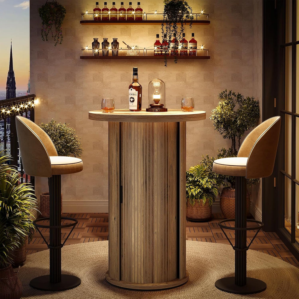 Tribesigns Round Bar Table, 35.4" Rustic Cocktail Table with 3-Tier Hidd...
