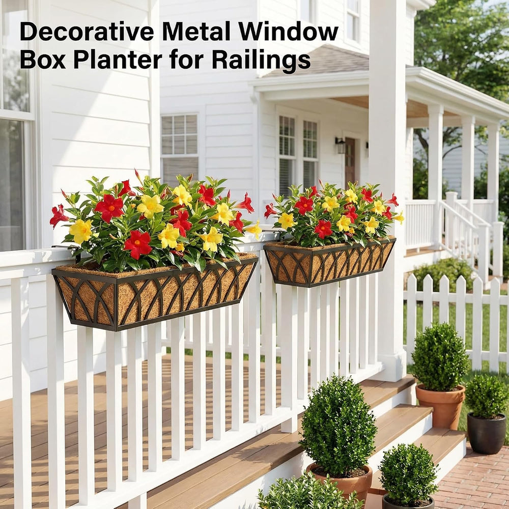 HFHOME 24 inch Railing Planter Box - 4 Pack Metal Window Trough with Coconut ...