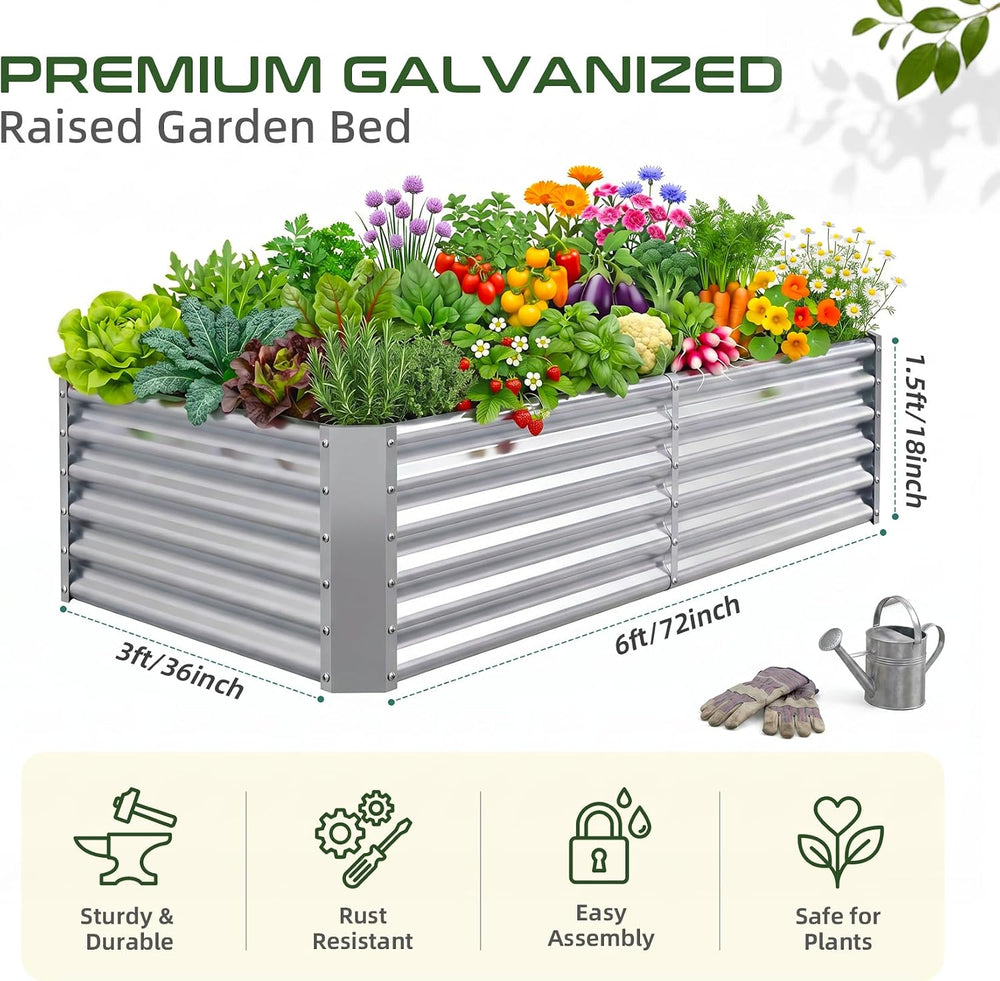 AHEONLAR 2 Pack 8×4×1.5ft Galvanized Raised Garden Beds Outdoor, Rectangle St...
