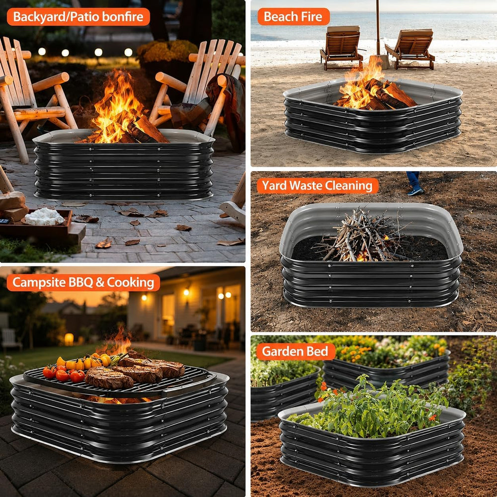 48 Inch Heavy Duty Square Fire Pit Ring for Outside, 11" Deep Galvanized...