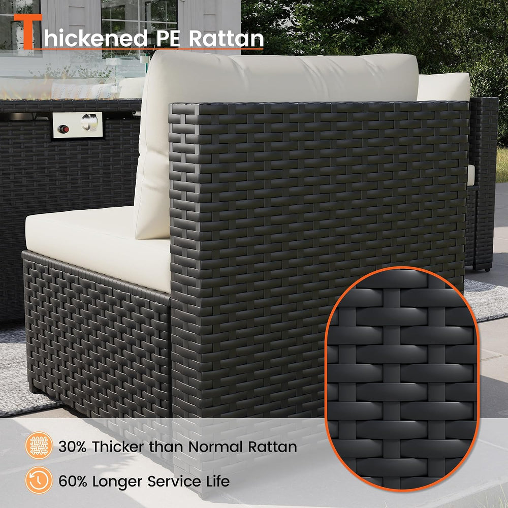 8 Piece Patio Furniture Set with 43" Fire Pit Table, White/Black