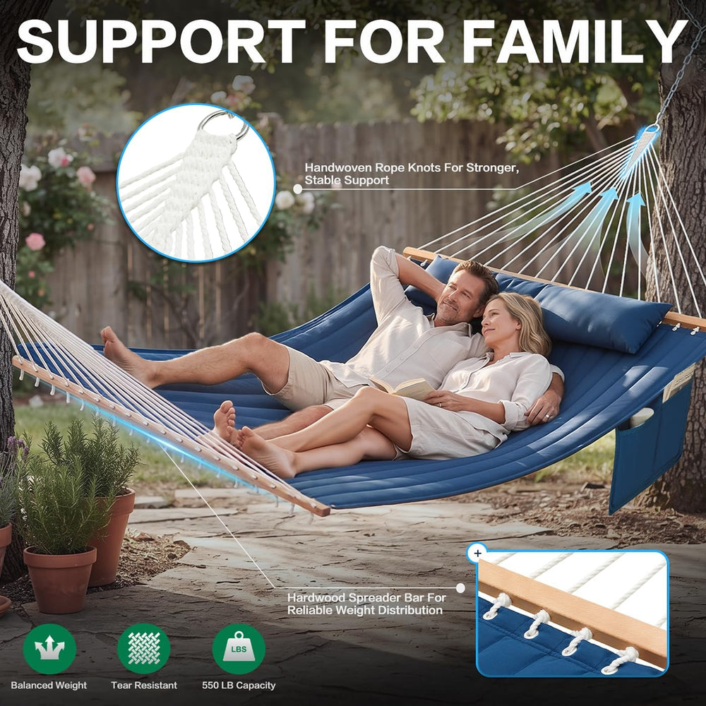 GAFETE 14FT 2 Person Family Hammock for Outside with Soft Pillow, Oversized