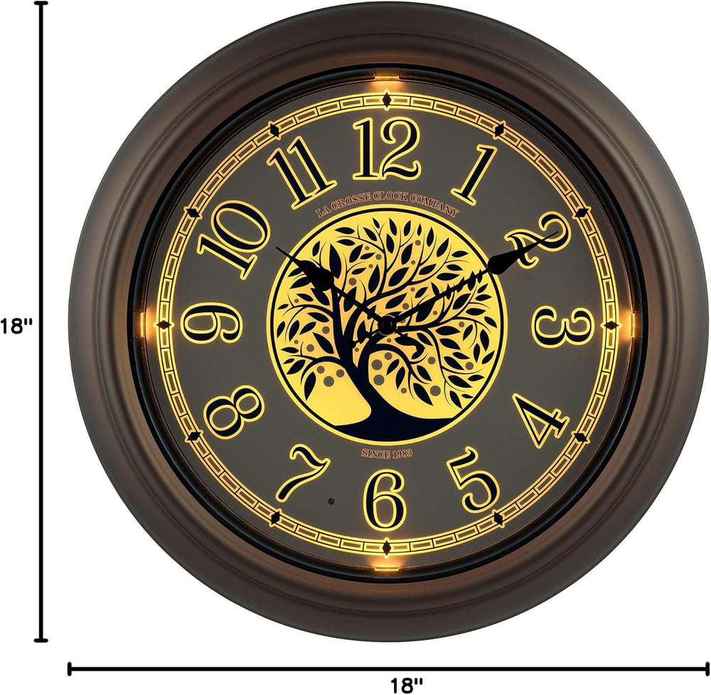 La Crosse Technology Indoor/Outdoor Lighted Dial Analog Quartz Wall Clock, 18...