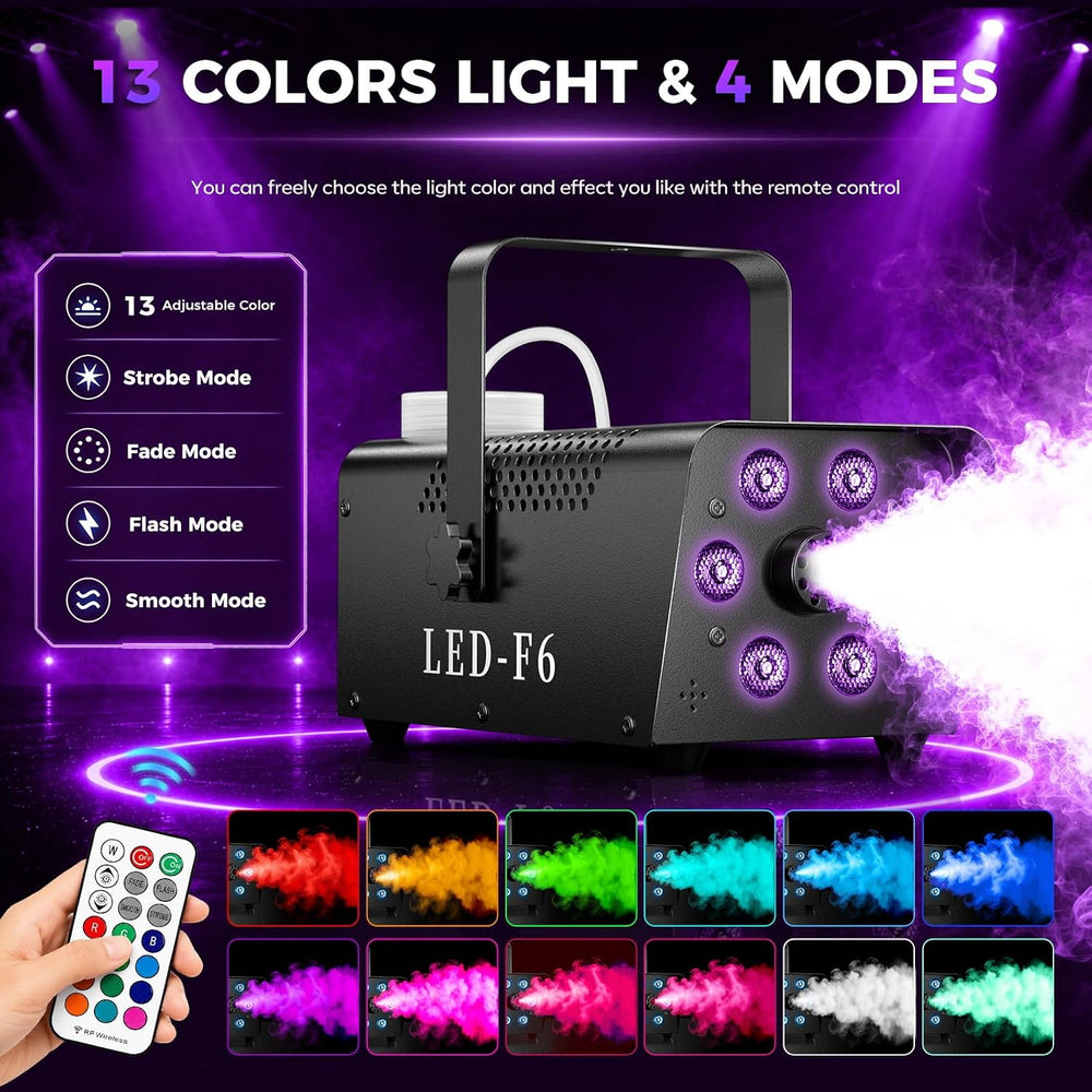 1200W Fog Machine, 6000CFM for Halloween, RGB, Auto Mode & Remote