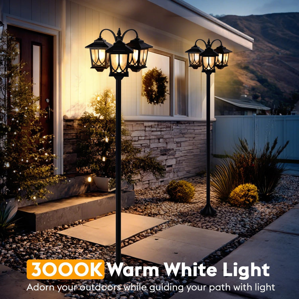 3-Head Solar Lamp Post Light, 73" Solar Lights Outdoor Waterproof, 60Lm ...