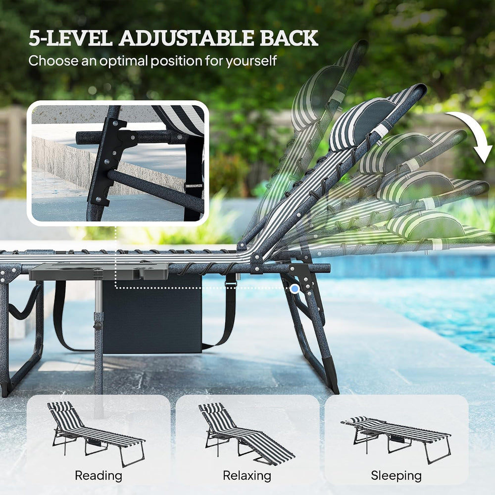 Outsunny Folding Chaise Lounge Chair Outdoor Tanning Chair Blue and White