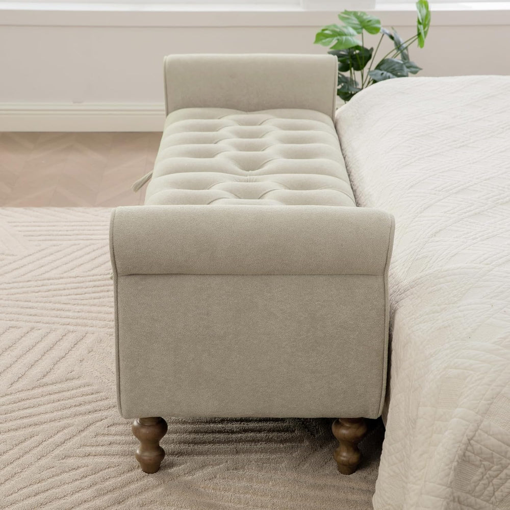 Storage Bench for Bedroom, 65.2'' Tufted End of Bed King Size Upholst...