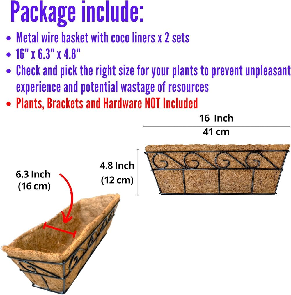LaLaGreen Wall Planters for Outdoor Plants (2 Pack, 16 Inch) Window Flower Bo...