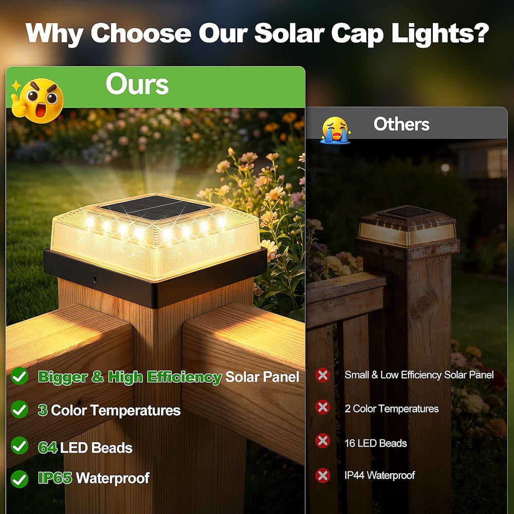 Brightever 3.5x3.5 4x4 Solar Post Cap Light Outdoor 12-Pack Black
