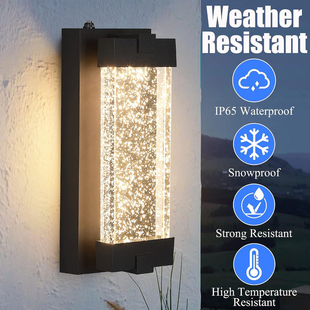 Black Wall Sconce with K9 Crystal Bubble and Dusk to Dawn Sensor, Exterior LE...