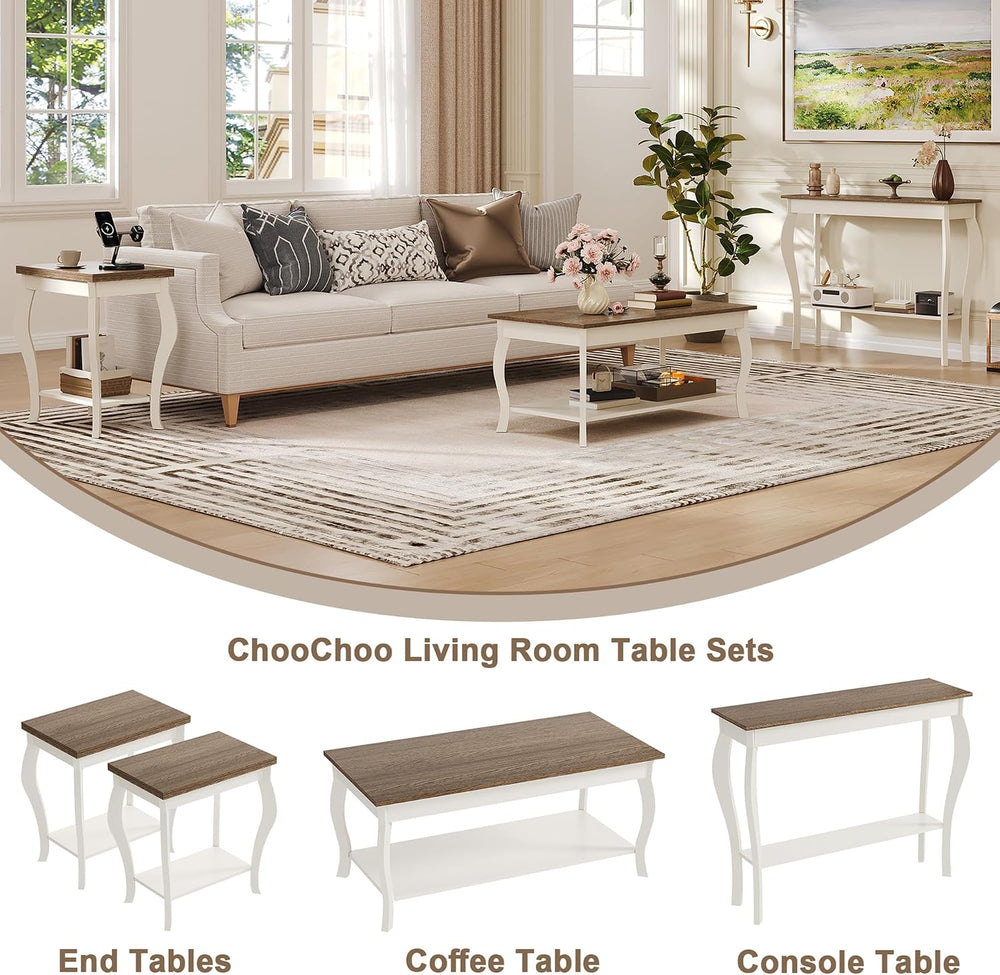 ChooChoo Coffee Table with Curved Legs and Storage Shelf