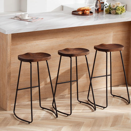 HeuGah Wood Bar Stools Set of 3, 30" Backless Saddle Seat Barstools