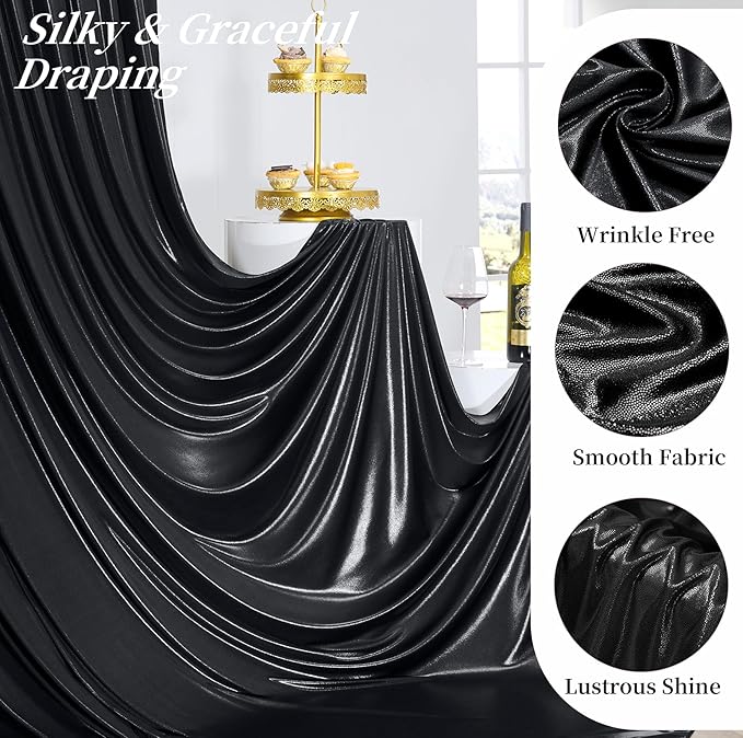 10ftx10ft Black Sequin Backdrop Curtain for Parties, Wrinkle Free Thick Glitt...