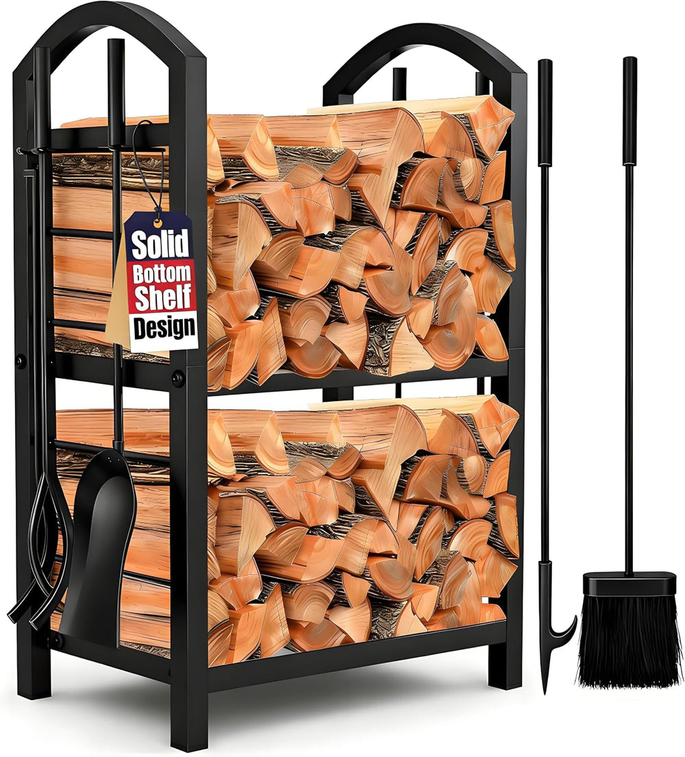 AMAGABELI GARDEN & HOME Firewood Rack Indoor with Tools 5-Piece Fireplace...
