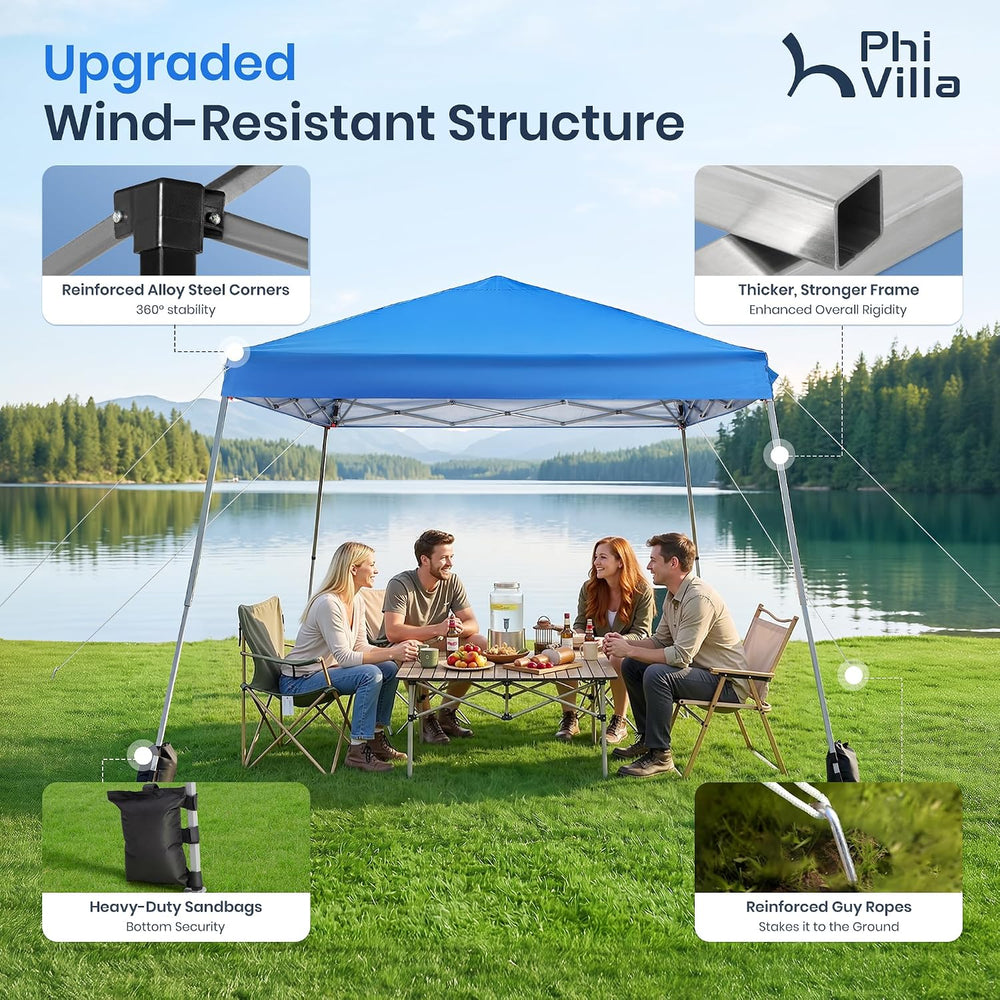 PHI VILLA 12x12 Pop Up Canopy Tent, Slant Leg Easy Instant Sun Shade