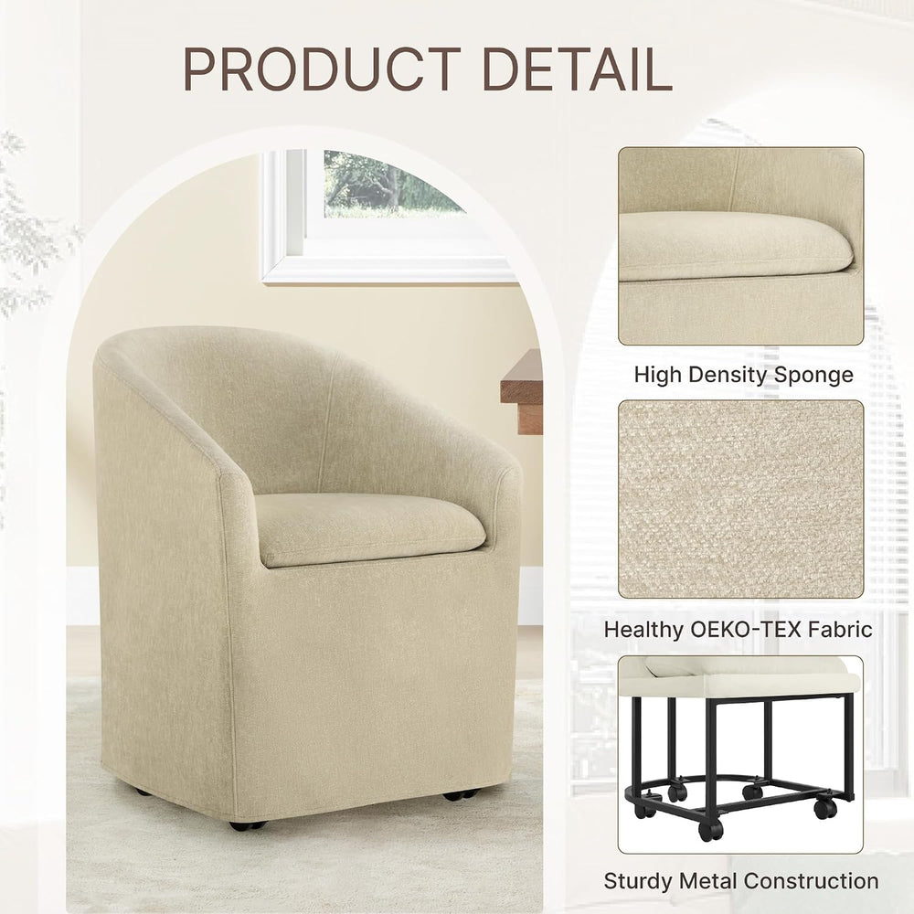 KISLOT Upholstered Dining Chairs with Casters, Washable Cover Modern Dining R...