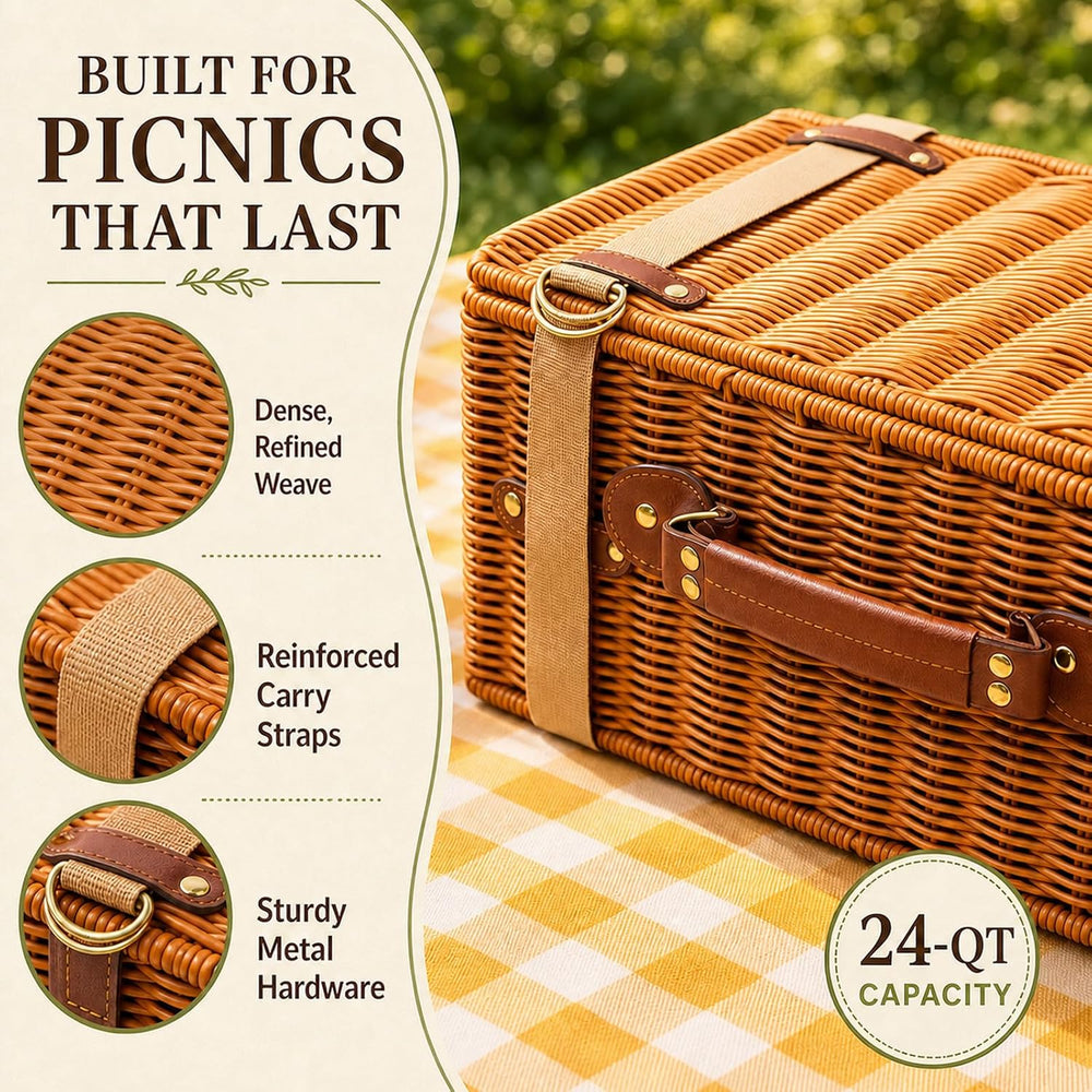Picnic Basket with Insulated Cooler Bag & 79" Large Picnic Blanket