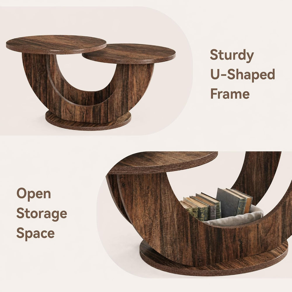 Tribesigns 45.3" Round Wood Coffee Table, 2-Tier Farmhouse Center Table