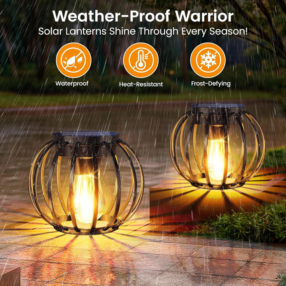Solar Lanterns Outdoor Waterproof Metal Solar Hanging Lantern, 4Pack